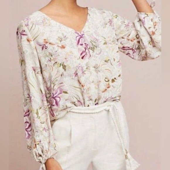 Maeve by Anthropologie Floral Pink Blouse extra small - Picture 3 of 10